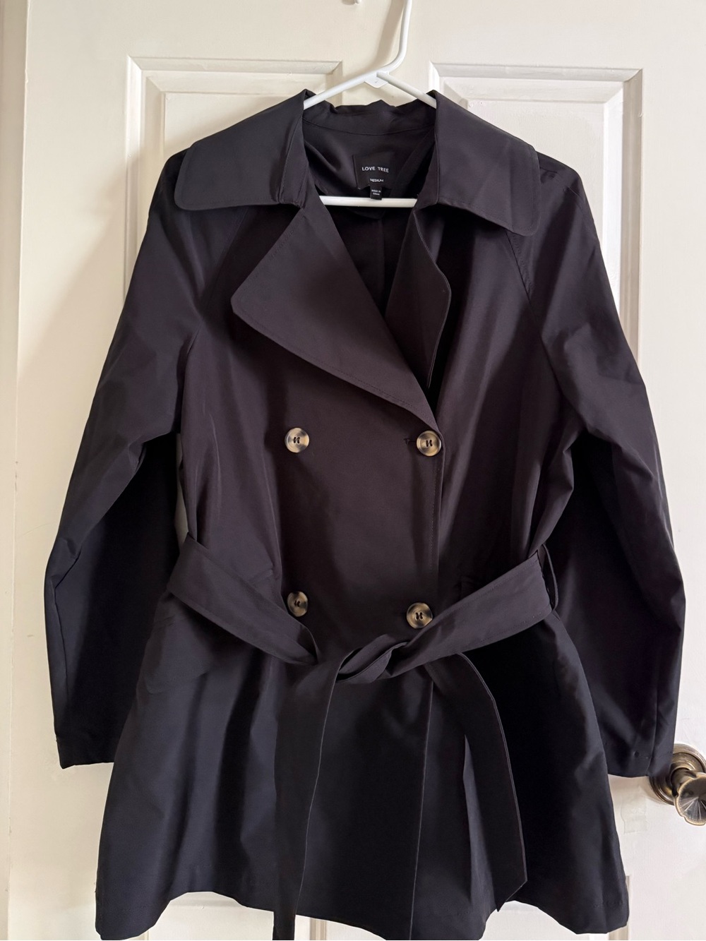 Black trench coat with belt